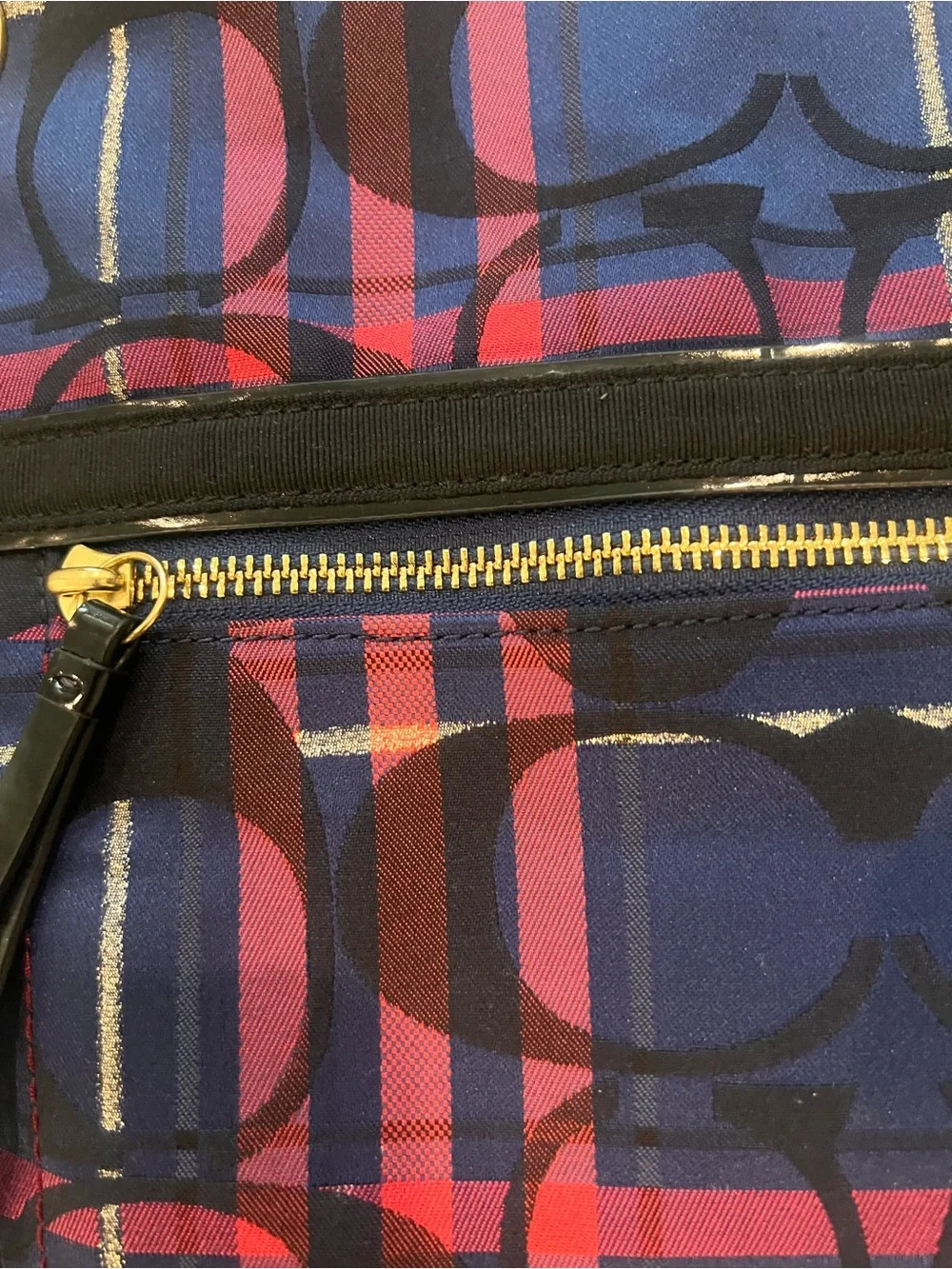 Coach Poppy metallic Tartan Plaid slim chain tote